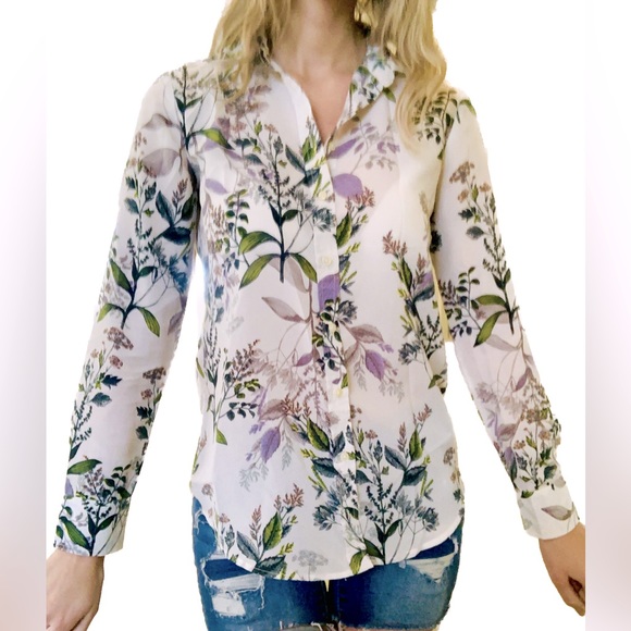 Banana Republic White, Purple and Yellow Floral Button Down - Picture 1 of 2